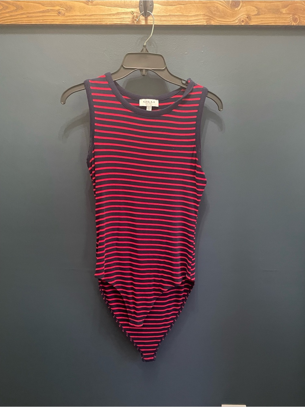 Navy & res Striped Sleeveless Bodysuit